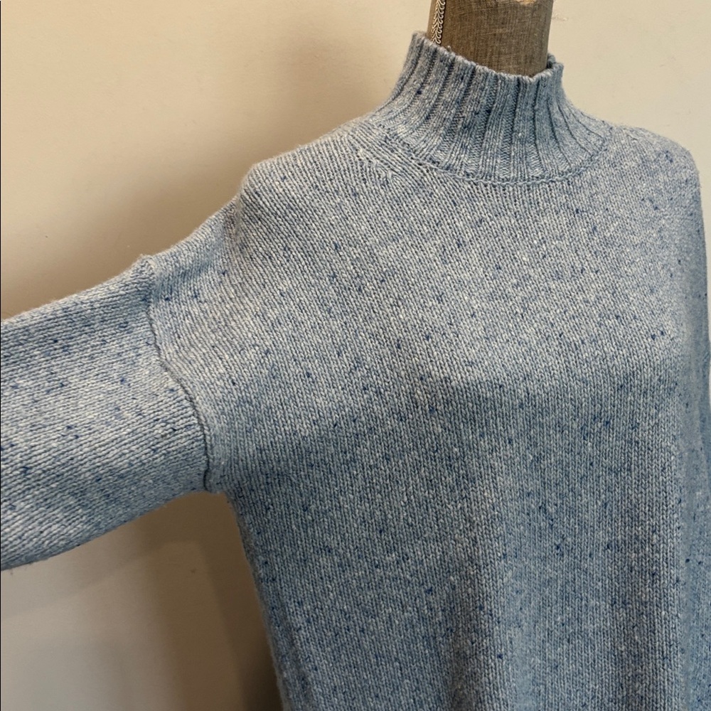 J.Crew Blue Merino Wool Chunky Knit Mock Neck Sweater Turtleneck Oversized Small - Picture 6 of 14